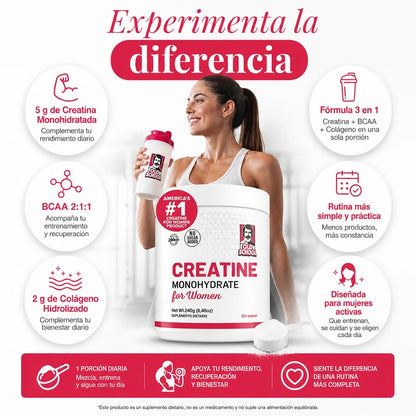 Creatina Premium para Mujeres. Potencia tu Fuerza, Recuperación y Rendimiento