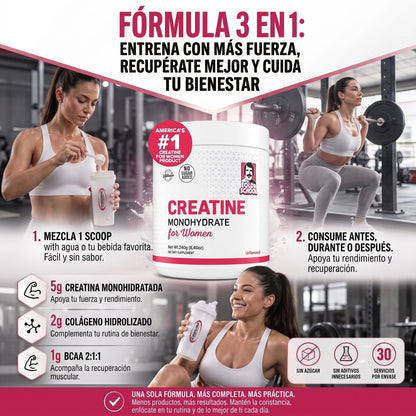 Creatina Premium para Mujeres. Potencia tu Fuerza, Recuperación y Rendimiento